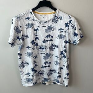 Denim & Flower Ricky Singh Blue Willow tropical island print shirt small